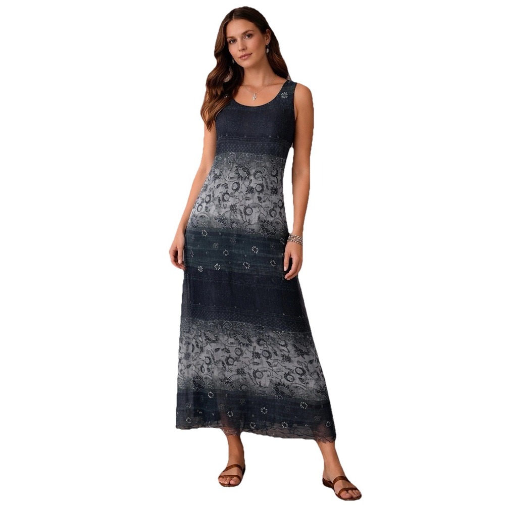 Womens Maxi Dress Size 10 Dark Floral Sheer Mesh Overlay Whimsigoth